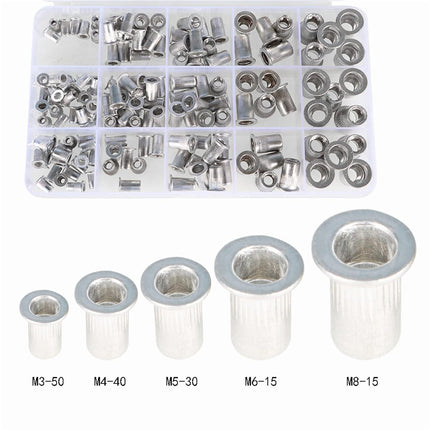 Findmall 150Pcs Rivet Nuts Kit Metric Aluminum Flat Head Threaded Rivet Nut Insert Nutsert Nuts Assortment Kit M3 M4 M5 M6 M8