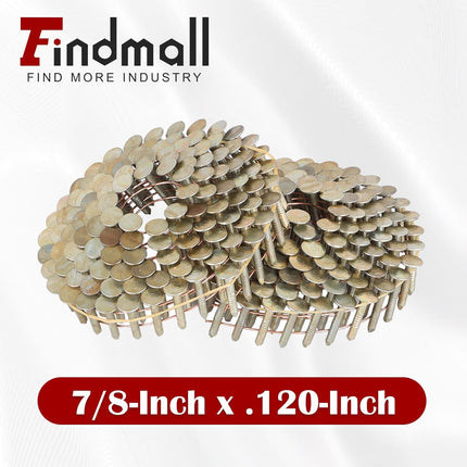 Findmall 15-Degree Galvanized Coil Roofing Nails, 0.120" Large Head Wire Collated Nails for CRN45 Coil Nail Gun