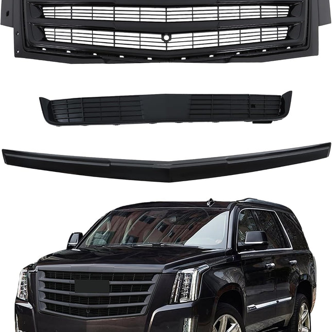 Findmall Glossy Black Front Bumper Grille Hood Molding and Lower Face Bar Kit Replacement for Escalade 2015-2020 GM1235129