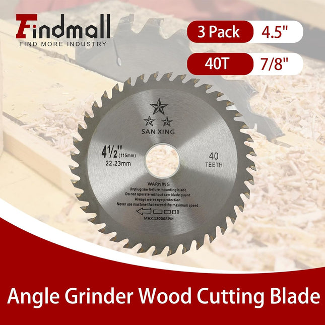 findmall 3PCS 4-1/2" 40T Circular Saw Blades, General Purpose Carbide-Tipped Cutting Blades for Wood, Plastic, Metal & Tile, 7/8" Arbor