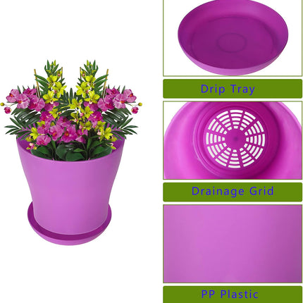 Findmall 8 Pack Colorful Plastic Plant Pots with Saucers, 5.5/6.7 Inch PP Nursery Flower Pots with Drainage Holes, Indoor Outdoor Planters for Flowers Succulents and Plants