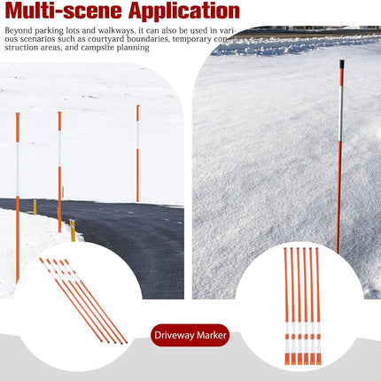 Findmall 72 Inch Driveway Markers, 5/16" Diameter Orange Reflective Snow Stakes, 6 FT Fiberglass Lane Marker Posts for Driveways, Parking Lots & Walkways