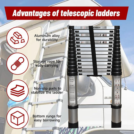 Findmall 14.5FT / 4.4M Aluminum Telescopic Ladder Multi Use Non-Slip Collapsible Ladder Telescoping Ladders