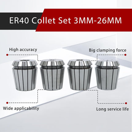 Findmall 24Pcs ER40 Accuracy Collet Set 3mm-26mm for CNC Milling Lathe Tool and Work-Holding Engraving Machine