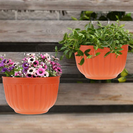Findmall 4 Pack Resin Wall Hanging Planters, 8.1 Inch Half Round Flower Pots with S Hooks, Self Watering Balcony Railing Planters with Water Storage Design for Indoor Outdoor Plants