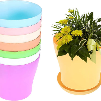 Findmall 8 Pack Colorful Plastic Plant Pots with Saucers, 5.5/6.7 Inch PP Nursery Flower Pots with Drainage Holes, Indoor Outdoor Planters for Flowers Succulents and Plants