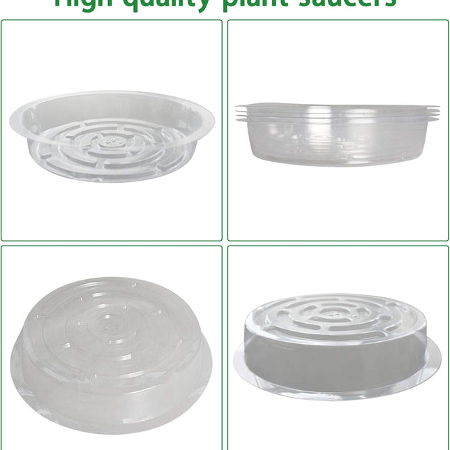 Findmall Plastic Plant Saucer Drip Trays, 5/10 Pack Clear Heavy Duty Flower Pot Saucers for Indoor Outdoor Plants, Round Drainage Trays for Planters