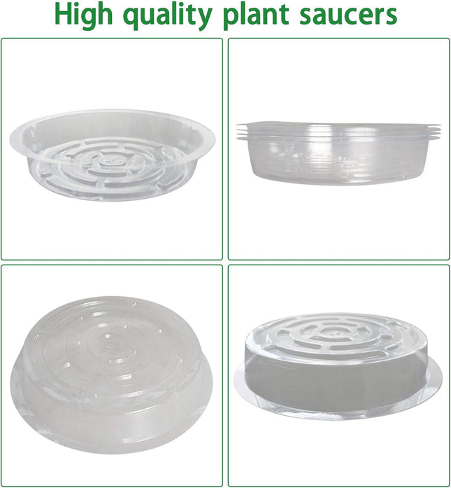 Findmall Plastic Plant Saucer Drip Trays, 5/10 Pack Clear Heavy Duty Flower Pot Saucers for Indoor Outdoor Plants, Round Drainage Trays for Planters