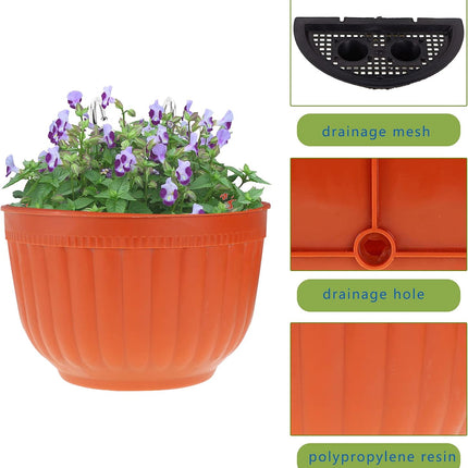Findmall 4 Pack Resin Wall Hanging Planters, 8.1 Inch Half Round Flower Pots with S Hooks, Self Watering Balcony Railing Planters with Water Storage Design for Indoor Outdoor Plants