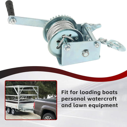 findmall Heavy Duty Hand Winch 600Lbs Hand Crank Strap Gear with 8m Steel Wire Manual Operated Two-Way Ratchet Boat Trailer Marine for Loading Boats Personal Watercraft and Lawn Equipment