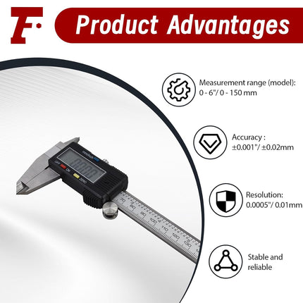 Findmall Electronic Digital Caliper Stainless Steel Body with Large LCD Screen 0-6 Inches Inch/Millimeter
