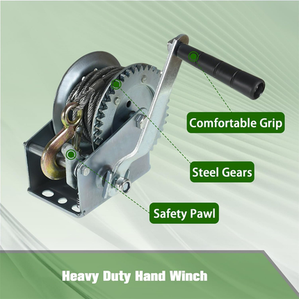 Findmall Boat Trailer Hand Winch with Steel Cable, Heavy Duty Manual Crank Gear Winch with Hook, High Carbon Steel Trailer Winch for Boat, Truck & ATV