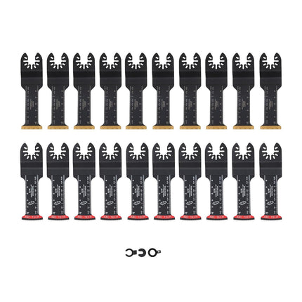 Findmall 20-Piece Set of Oscillating Saw Blades (10 Extended, 10 Titanium Plated), Curved Edge Multitool Blades for Metal, Wood, Plastic