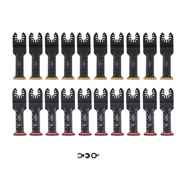 Findmall 20-Piece Set of Oscillating Saw Blades (10 Extended, 10 Titanium Plated), Curved Edge Multitool Blades for Metal, Wood, Plastic