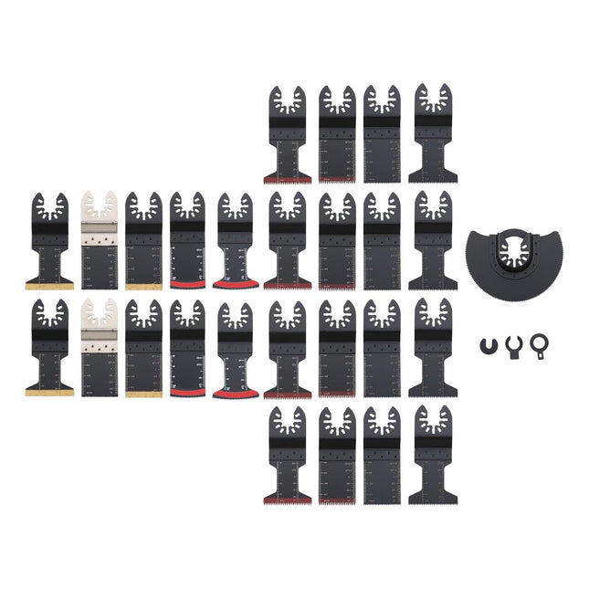 Findmall 30 Pieces of Oscillating Saw Blades Kit(34, 44 and 88MM), Alloy Steel, Titanium-Coated, Japanese Tooth, Arc-Tech Edge, for Wood, Metal, Plastic