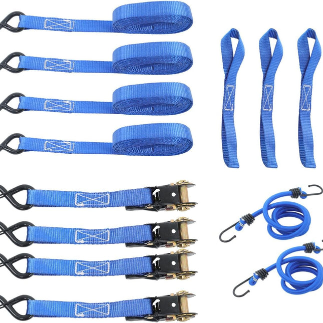 Findmall 4 Pack 1 Inch x 15 Ft Ratchet Tie Down Straps Kit 2200 lbs Break Strength with S Hooks, Loop Straps and Bungee Cords for Motorcycle, ATV, Trailer and Moving