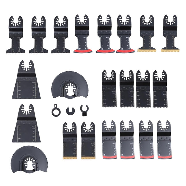 Findmall 25 Pieces of Oscillating Saw Blades Kit(34, 44, 68 and 88MM), Alloy Steel, Titanium-Coated, Japanese Tooth, Arc-Tech Edge, for Wood, Metal, Plastic