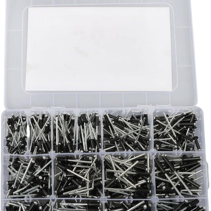 Findmall 500 Pcs Black Pop Rivets Assortment Kit - 14 SAE Sizes (3/32" - 3/16") Aluminum Blind Rivets with Mandrels for Metal, HVAC, Auto, DIY
