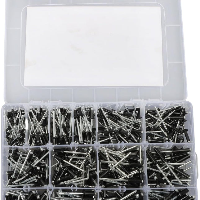 Findmall 500 Pcs Black Pop Rivets Assortment Kit - 14 SAE Sizes (3/32" - 3/16") Aluminum Blind Rivets with Mandrels for Metal, HVAC, Auto, DIY