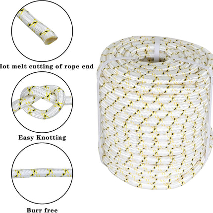 Findmall 3/4 Inch 150 Feet 24 Strands Braided Line Tree Felling String High Strength Polyester Rope for Swing Camping Bundling White Yellow Black
