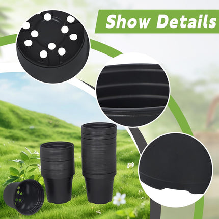Findmall 100 Pack Plastic Nursery Pots, 5/6 Inch Black Seed Starting Pots with Drainage Holes, Round Plant Containers for Succulents Flowers Vegetables and Garden Plants