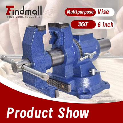 Findmall Heavy Duty Multi-Jaw Bench Vise with 360° Rotating Head and Swivel Base, Ductile Cast Iron Workbench Vise for Home Workshop and Industrial Clamping