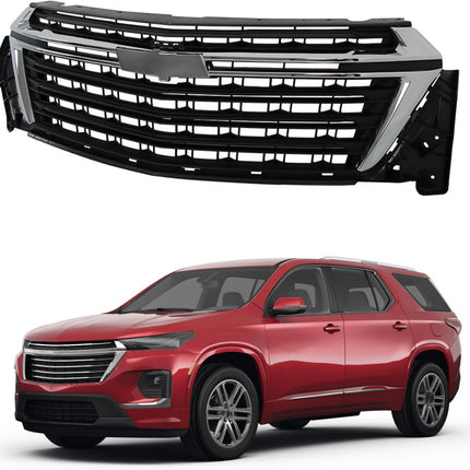 Findmall Black Front Center Grille with Chrome Trim Replacement for Traverse 2022-2023