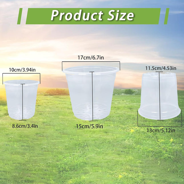 Findmall 30 Pack Clear Plastic Nursery Pots 6.7/5/4 Inch with Drainage Holes, Seedling Pots for Transplanting, Planting and Growing Flowers, Vegetables and Herbs