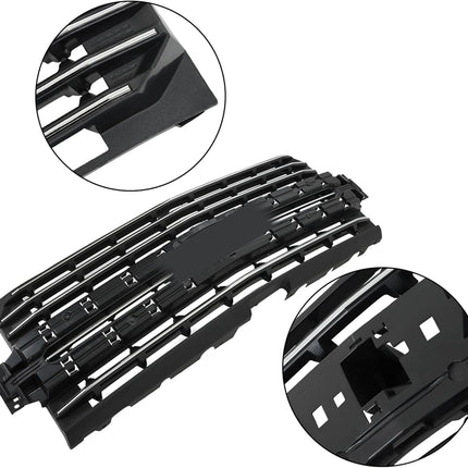 Findmall Black Front Upper Bumper Grille with 5-Piece Chrome Trim Replacement for Silverado 1500 2019-2021