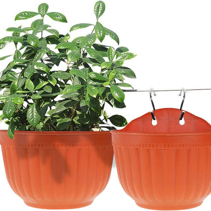 Findmall 4 Pack Resin Wall Hanging Planters, 8.1 Inch Half Round Flower Pots with S Hooks, Self Watering Balcony Railing Planters with Water Storage Design for Indoor Outdoor Plants