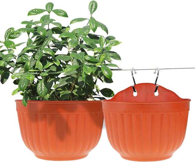 Findmall 4 Pack Resin Wall Hanging Planters, 8.1 Inch Half Round Flower Pots with S Hooks, Self Watering Balcony Railing Planters with Water Storage Design for Indoor Outdoor Plants