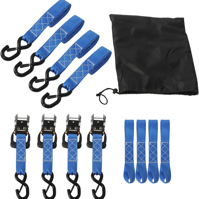 Findmall 4 Pack 1.6 Inch Ratchet Tie Down Straps 5208 lbs Break Strength Steel Polyester Cargo Straps with S Hooks for Motorcycle, ATV, Trailer, Truck and Moving