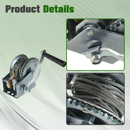 Findmall Boat Trailer Hand Winch with Steel Cable, Heavy Duty Manual Crank Gear Winch with Hook, High Carbon Steel Trailer Winch for Boat, Truck & ATV
