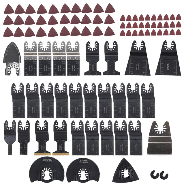 Findmall 94-Piece Oscillating Tool Blades Kit with Sandpapers - 12 Types High Carbon and Titanium Blades for Wood, Metal, Grout Compatibility with Most of Oscillating Multi-Tools
