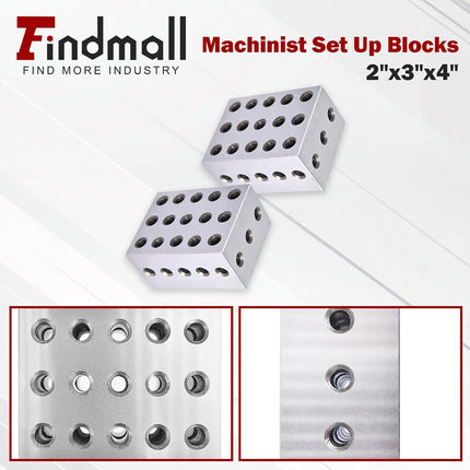 Findmall 2-3-4 Blocks Matched Pair 23 Holes (2"x3"x4") 234 Accuracy Ground Machinist Set Up Blocks .0003" HRC 55-62