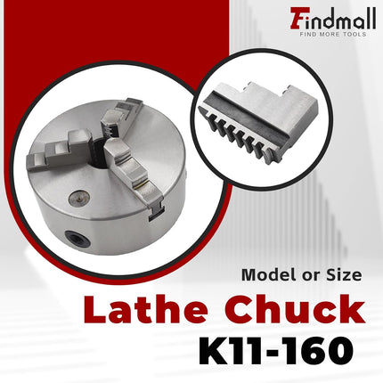 Findmall 6 Inch Lathe Chuck K11-160 3-Jaw Self-Centering 160mm CNC Lathe Chuck