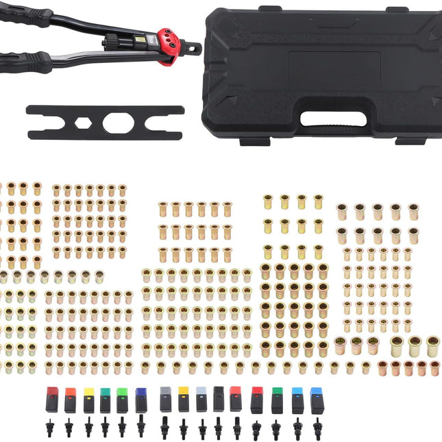 Findmall 16 Inch Rivet Nut Tool, 15 Metric and SAE Mandrels | 300 Sets of Rivet Nuts Combination, Sturdy and Portable Box for All Kinds of Rivet Nuts Cases as Metal Plate