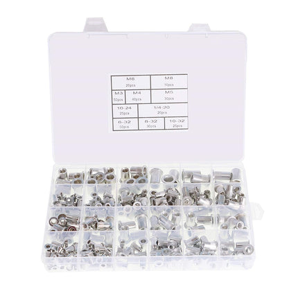 Findmall Rivet Nuts Kit 300 Pcs Aluminum Flat Head Threaded Rivetnut Insert Nutsert Rivet Nuts Assortment Kit 150pcs Metric 150pcs SAE M3 M4 M5 M6 M8 6-32 8-32 10-24 10-32 1/4-20