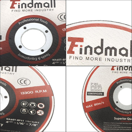 Findmall 200 Pack 4.5" x 1/16" x 7/8" Cut Off Wheel – Cuts Metal, Steel, Stainless Steel Aluminum Oxide, 13300 RPM Max,1/16" Thin Disc for Angle Grinder, 7/8" Arbor