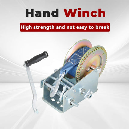 Findmall Heavy Duty Boat Trailer Hand Winch with Nylon Strap, Manual Crank Strap Winch with Hook, Two-Way Ratchet Gear Winch for Boat, Trailer & ATV