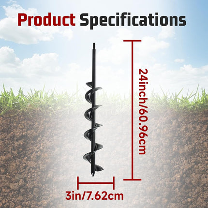 Findmall Auger Drill Bit, Earth Auger Bit for 3/8" Hex Drive Drill, 24 Inch Length Garden Planting Auger for Post Holes, Bulb Planting & Soil Digging
