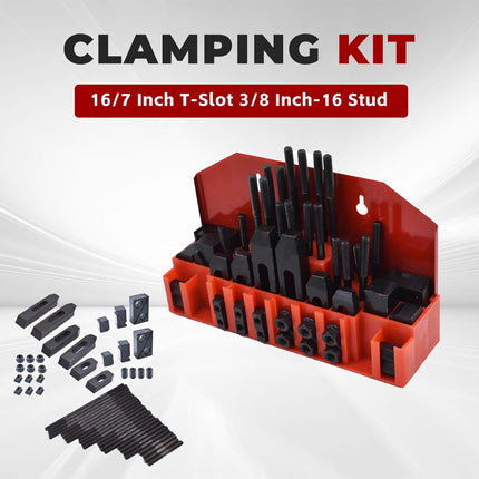 findmall 58 Pcs Pro-Series 7/16" T-Slot 3/8"-16 Stud Clamping Kit Hardened Hold Down Clamping Kit Fit for Bridgeport Mill