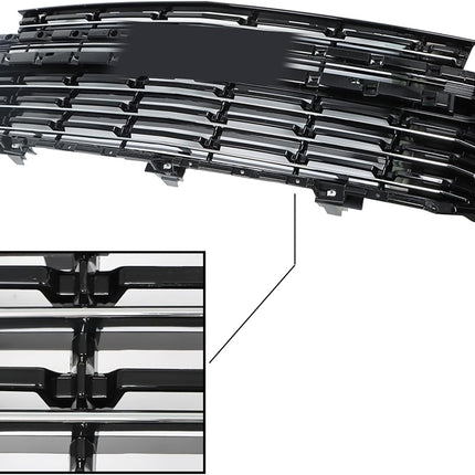 Findmall Black Front Upper Grille with 4-Piece Chrome Trim Replacement for Tahoe and Suburban 2021-2022
