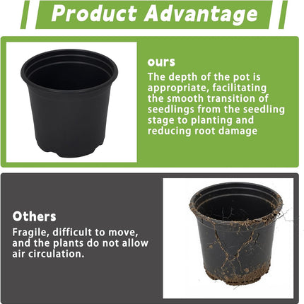 Findmall 100 Pack Plastic Nursery Pots, 5/6 Inch Black Seed Starting Pots with Drainage Holes, Round Plant Containers for Succulents Flowers Vegetables and Garden Plants
