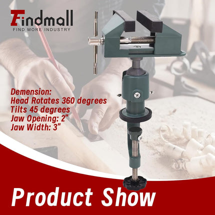 Findmall Universal Table Vise 3" Aluminum Swivel Bench Vise 360 Degrees Rotating Fit for Holding Small Parts in Jewelry Hobby Model Making Electronics and More