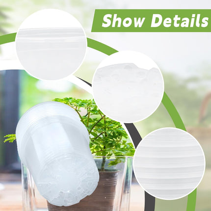 Findmall 30 Pack Clear Plastic Nursery Pots 6.7/5/4 Inch with Drainage Holes, Seedling Pots for Transplanting, Planting and Growing Flowers, Vegetables and Herbs