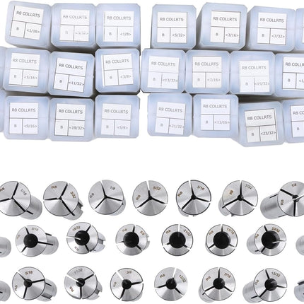 Findmall 23 Piece R8 Collet Set, 1/8 Inch to 7/8 Inch, With 48 Slot Collets Rack, High Grade Tool Steel