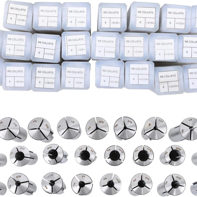 Findmall 23 Piece R8 Collet Set, 1/8 Inch to 7/8 Inch, With 48 Slot Collets Rack, High Grade Tool Steel
