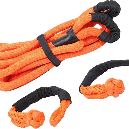 Findmall 1in x 20ft Power Recovery Rope with 2 Soft Shackles, Nylon N66 Double-Layer Weaving, 34000 Pounds Breaking Strength, 30% Elasticity Offroad Power Strap for Truck ATV UTV Tractor, Orange