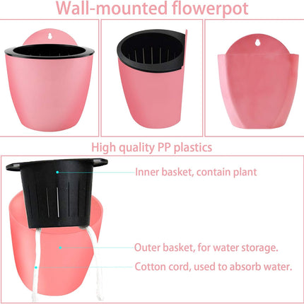Findmall 7 Pack Self-Watering Hanging Planters, 5/7 Inch Wall Mounted Plastic Flower Pots with Hooks, Double Layer Vertical Garden Planters for Indoor Outdoor Plants, Flowers and Succulents